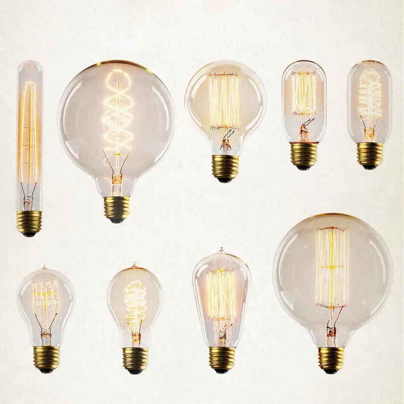 Retro Edison Glühbirne E27 40W 220V A60 ST64 G80 G95 T10 Edison Lampe Ampulle Vintage Filament Glühlampe für Wohnkultur
