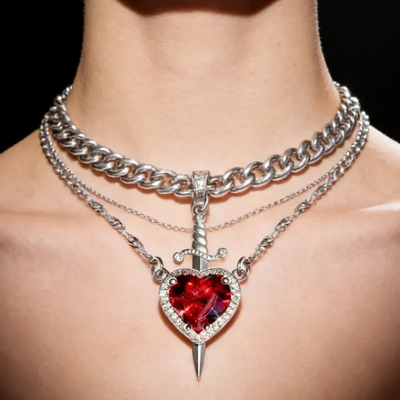 Herz und Schwert Halskette Paar Halsketten Frauen Zirkon Kristall Halskette Romantische Valentinstag Geschenk Schmuck Geschenke Zubehör