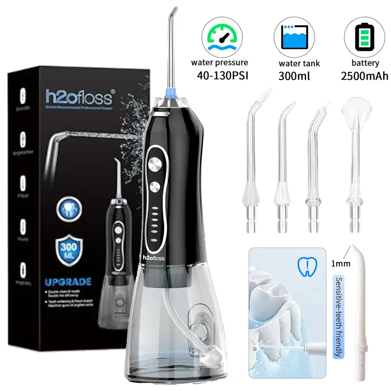H2ofloss Wasserflosser, 140 PSI, 5 Modi und 5 Spitzen, Munddusche, USB wiederaufladbar, für Zahnreinigung, Zahnsteinentfernung, mehrfarbig
