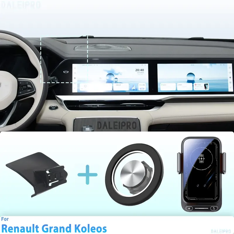 Entwickelt für Renault Grand Koleos 2024 2025, Handyhalterung, Auto-Magnethalterung, Smart Sensing, kabelloses Laden, One-Touch-Release, Qi
