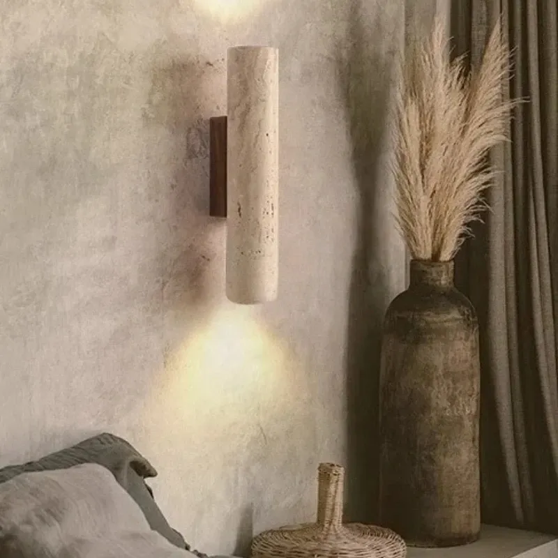 Wabi Sabi Gelb Marmor Wand Lampe Led Nacht Japan Schlafzimmer Wohnzimmer Wand Licht Travertin Treppe Korridor Dekor Wandleuchte