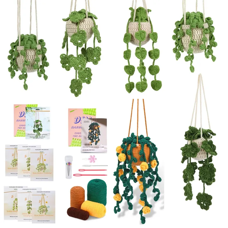 MIUSIE Häkelset für Anfänger, zum Aufhängen von Topfpflanzen, Häkel-Starter-Set mit Schritt-für-Schritt-Video-Tutorial, komplettes Häkelset