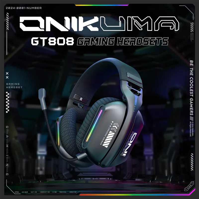 ONIKUMA Kabelloses Gaming-Headset, 2,4 G/kabelgebunden/Bluetooth, 3 Modi, biegbares HD-Mikrofon, weiche Ohrpolster, immersiver Sound für PC/PS4/5 GT808