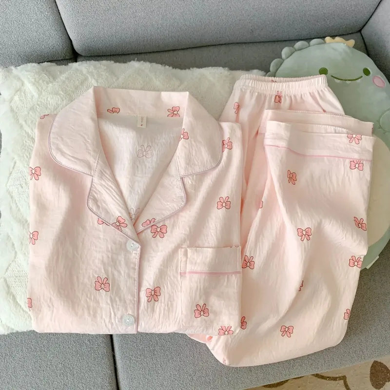 Neu eingetroffen im Frühling/Herbst: Langarm-Pyjama-Set aus Baumwolle mit Wolkenmuster für Damen. Entzückende Nachtwäsche im herzförmigen Stil, Homewear Se