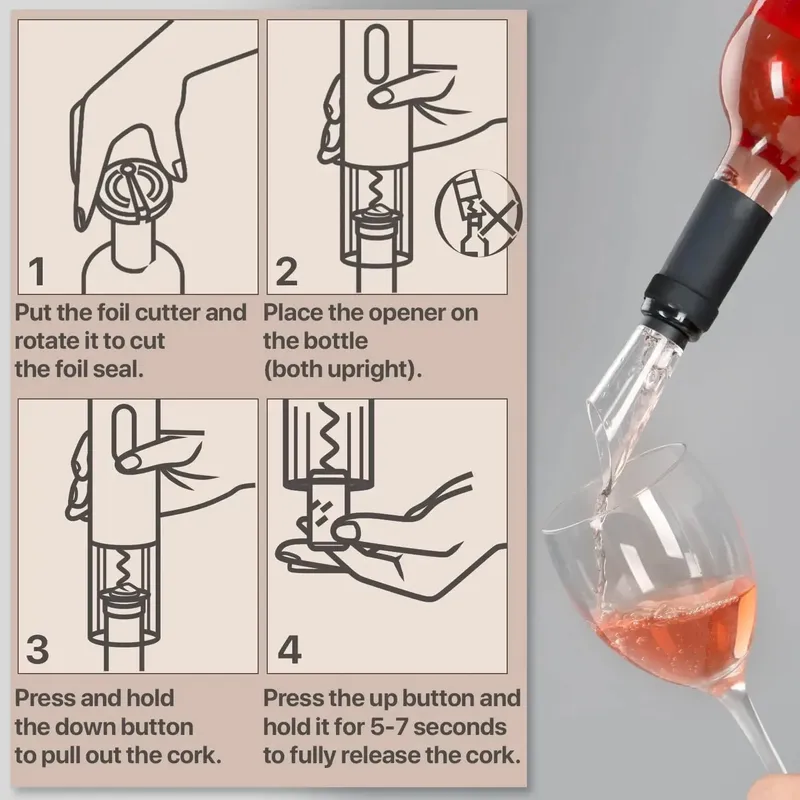 HOMEFISH Elektrischer Weinflaschenöffner Automatischer Rotwein-Korkenzieher Wiederaufladbarer Weinöffner Weinzubehör Küchenprodukte