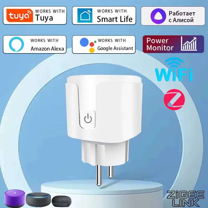 Tuya Smart WiFi/Zigbee3.0 16A/20A Stecker EU Power Monitor Timer Steckdose für Haushaltsgeräte Steuerung über Alexa Google Home Smart Life