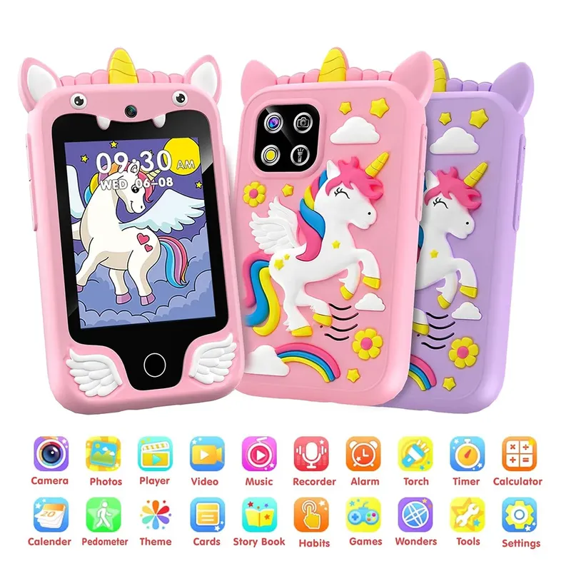 Kinder Smartphone Kamera Spielzeug Touchscreen Einhorn Baby Mobile MP3 Player Digitalkamera Lernspielzeug für Mädchen Jungen im Alter von 3–8 Jahren
