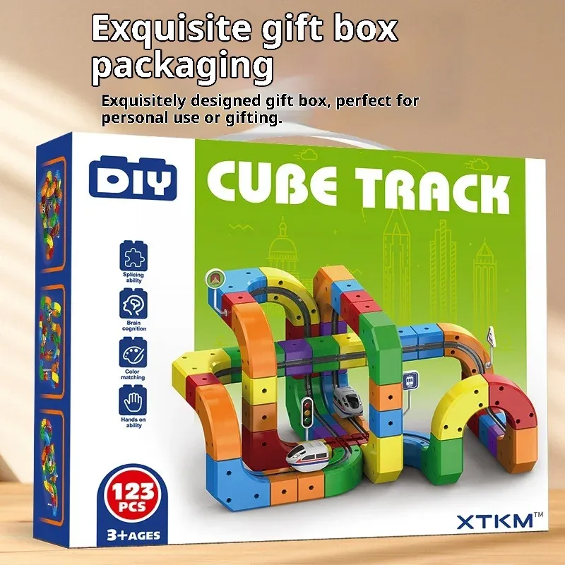 Elektrisches Magnetschienen-Set, STEM-Bauspielzeug mit Anti-Schwerkraft-Fahrzeugen, 100+ Teile, DIY-Eisenbahnmodell, kreatives Geschenk für Kinder