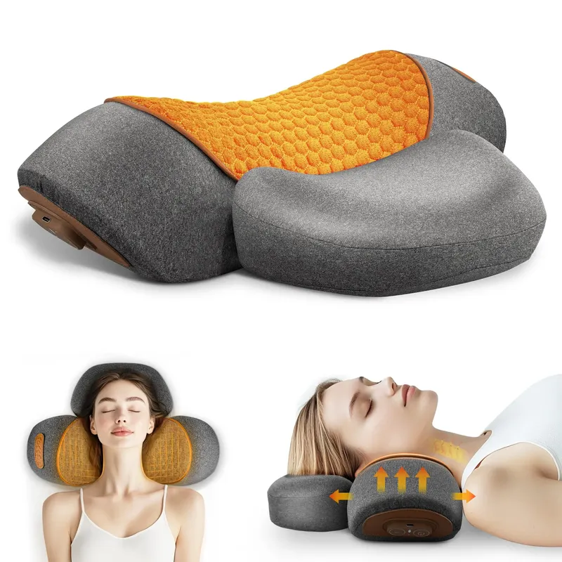 Elektrisches Nackenmassagegerät, Nackenkissen, heiße Kompresse, Nackenstretch, Heizung, Vibration, Nacken- und Schultermassagekissen, Rückentraktion