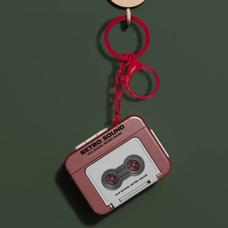1/2 stücke Retro Band Recorder Schlüsselbund Rot Blau Mini Aufnahme Musik Box Anhänger Schlüsselring Rucksack Ornament Geburtstag Paar Geschenk ﻿