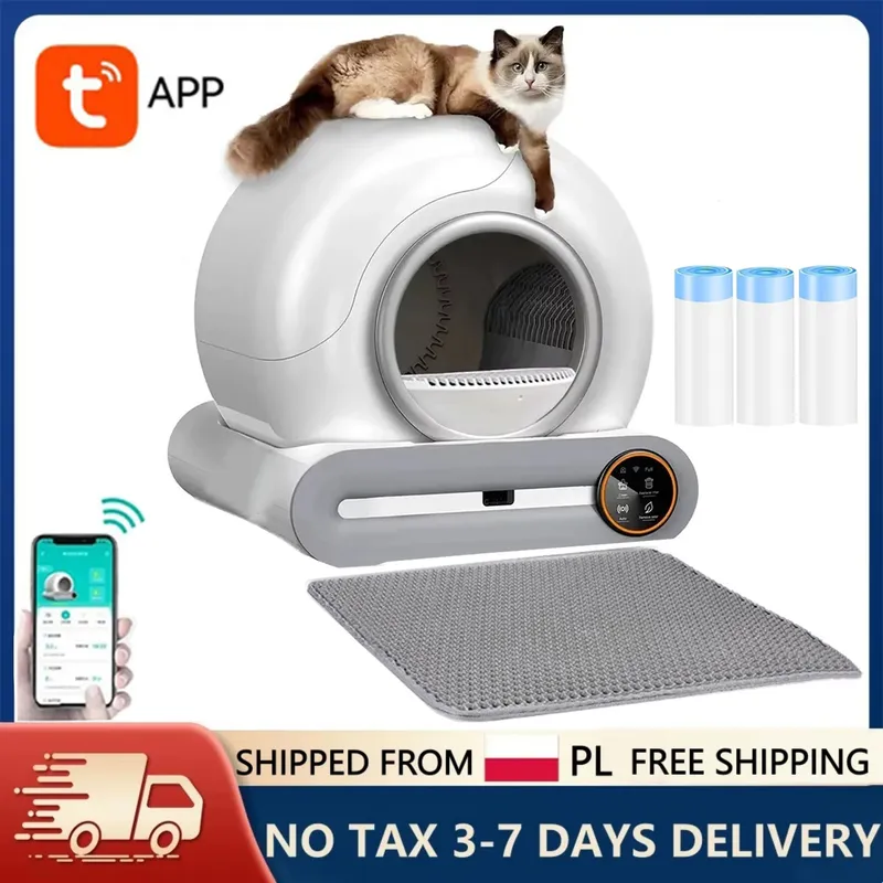 Intelligente selbstreinigende Katzentoilette, 65 l, extra groß, geschlossen, automatische Katzentoilette, mobile App-Steuerung, Katzentoilette, halbgeschlossen