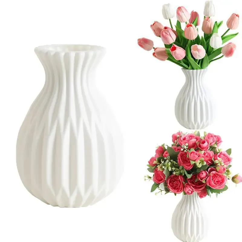 Moderne Blumenvase Weiß Kunststoff Vase Blumentopf Korb Nordic Hause Wohnzimmer Dekoration Ornament Hochzeit Blumenarrangement