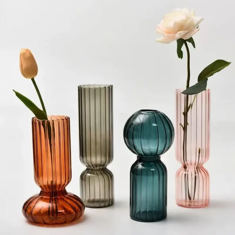 Nordic Kreative Gestreifte Bunte Vase Mode Retro Glas Vase Dekoration Ornament Hydrokultur Vase für Home Office Dekoration