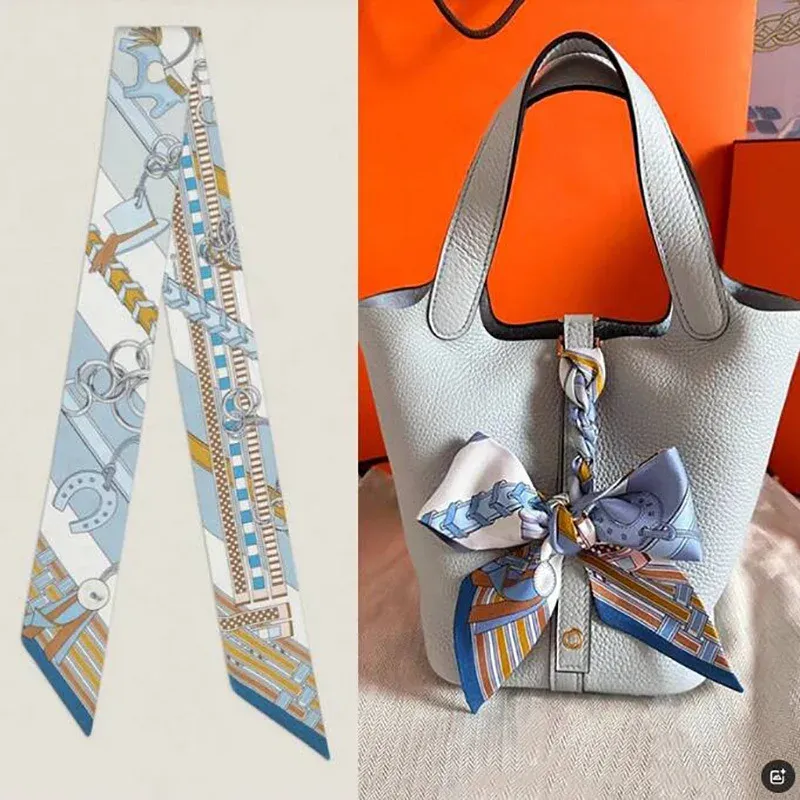 Neue Lange Kleine Seidenschal Stirnband frauen doppelseitige Elegante Bindung Strap Streamer Kleine Schal Geschenk Band Seidenschal