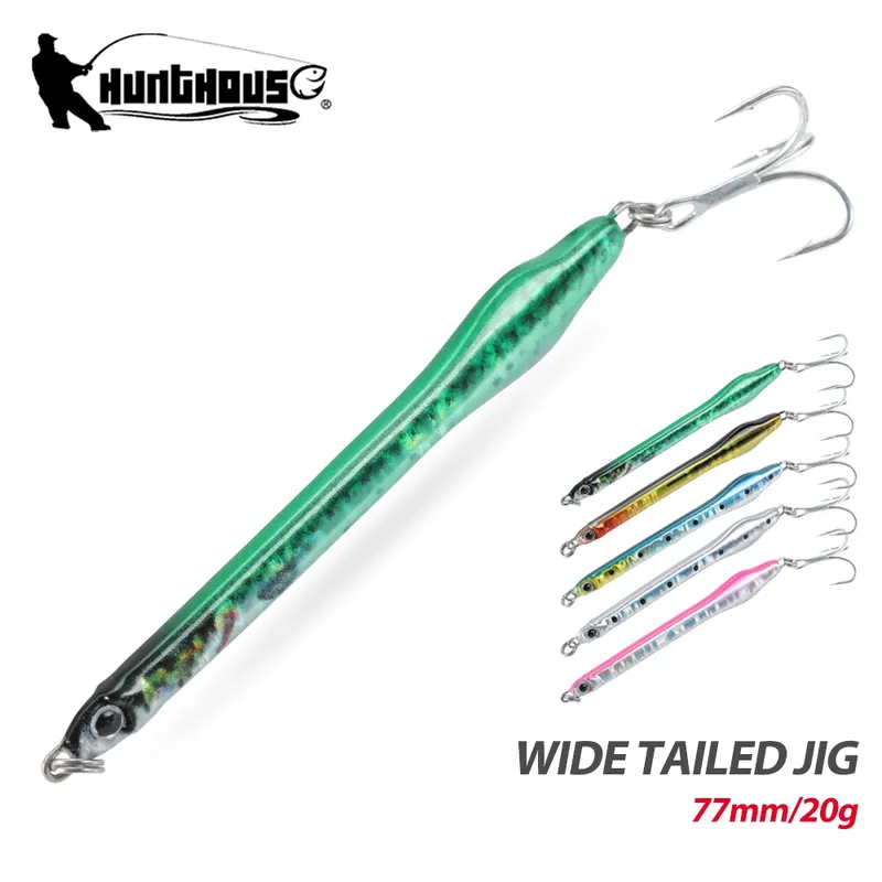 Hunthouse Metall-Jig-Angelköder, 77 mm/20 g, Salzwasser, langsam sinkend, Laser-Jigging-Köder, breiter Schwanz, für Bass, Thunfisch, Angelgerät