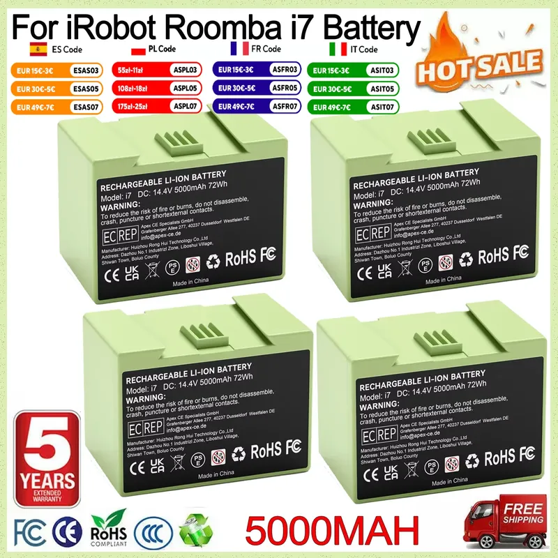 5000mAh Akku für iRobot Roomba i7, Ersatzakku für Roomba i3 i4 i7 e5 e6 Staubsauger, Wiederaufladbarer Akku für Elektrowerkzeuge