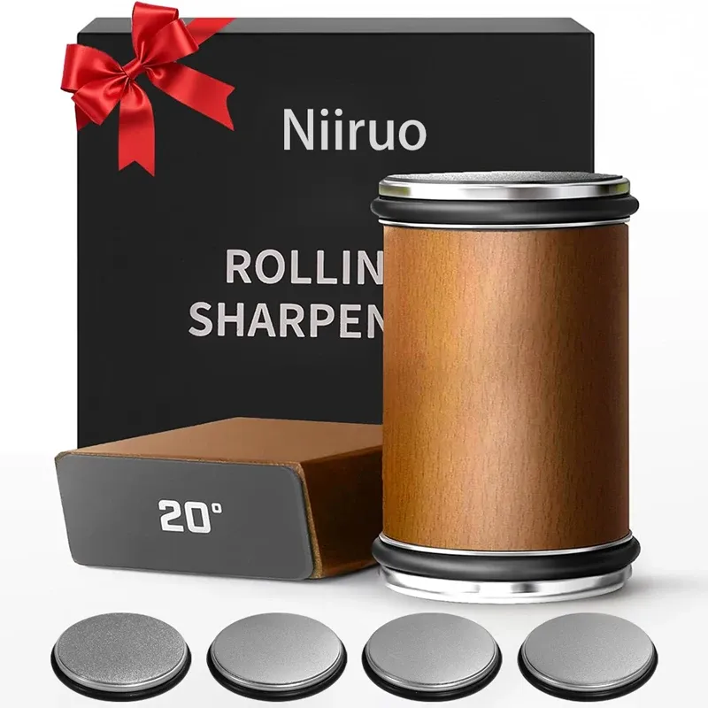 Niiruo Rollmesser-Schärfset, doppelseitig, Diamantschärfen, 15/20 °   Grad magnetischer Winkel für Küchenmesser Schleifstein-Set