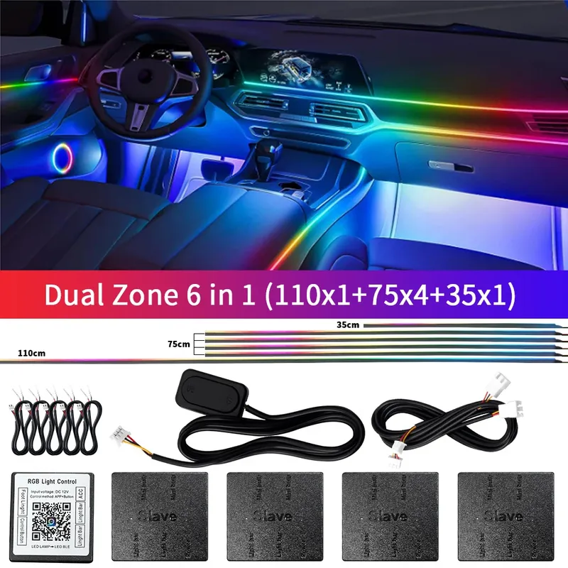 16/10 in 1 LED-Auto-Umgebungslichter 213 64 Farben RGB Symphony Streamer Bluetooth Regenbogen Acrylstreifen Atmosphärenlampen-Kit 12 V