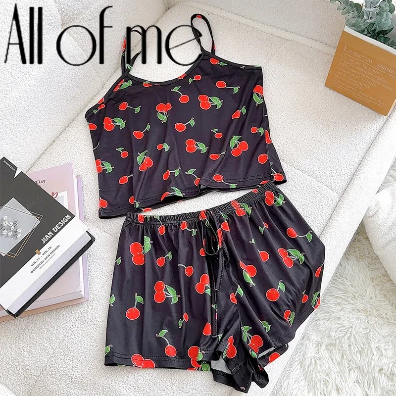 2Pcs Satin Pyjama Set für Frauen Nachtwäsche Sexy Strap Weste Top Shorts Nachtwäsche Pijamas Sexy Dessous Schlaf Shorts Set nachtwäsche