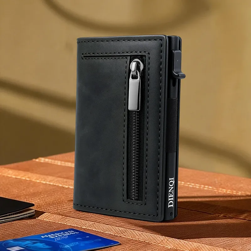 Pop-Up-Kreditkartenetui, RFID-Männer, magnetische Geldbörse, schmal, dünn, minimalistisch, Geldbörsen, Bankkarteninhaber, Aluminiumgehäuse, Geldbörse für Herren