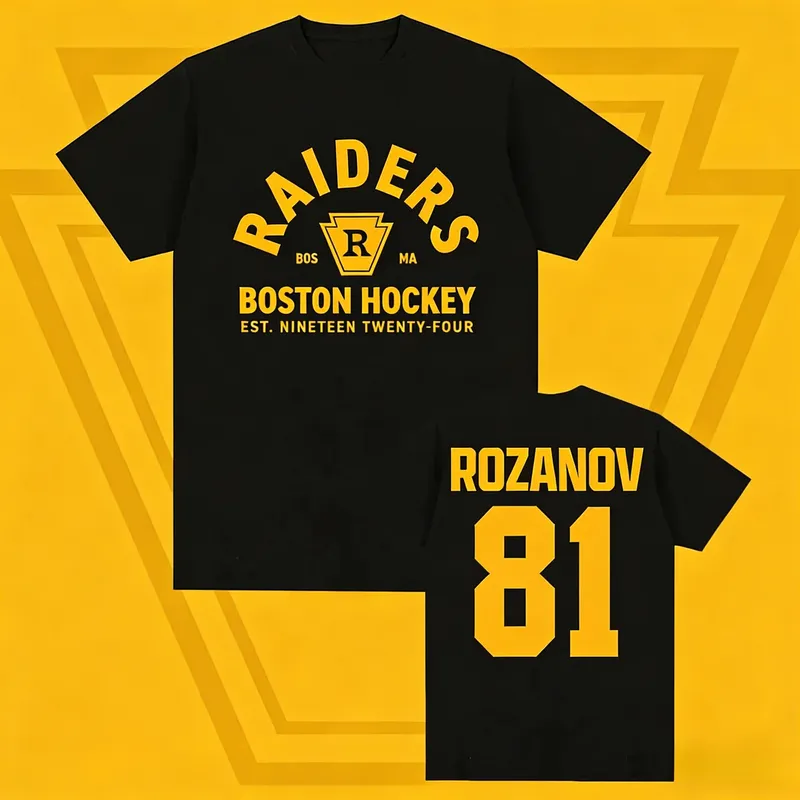 2026 Neues Rozanov 81 Boston Raiders Herrenhemd aus 100 % Baumwolle, Grafik, beheizt, Rival, übergroß, kurzärmelig, günstiges Damen-T-Shirt