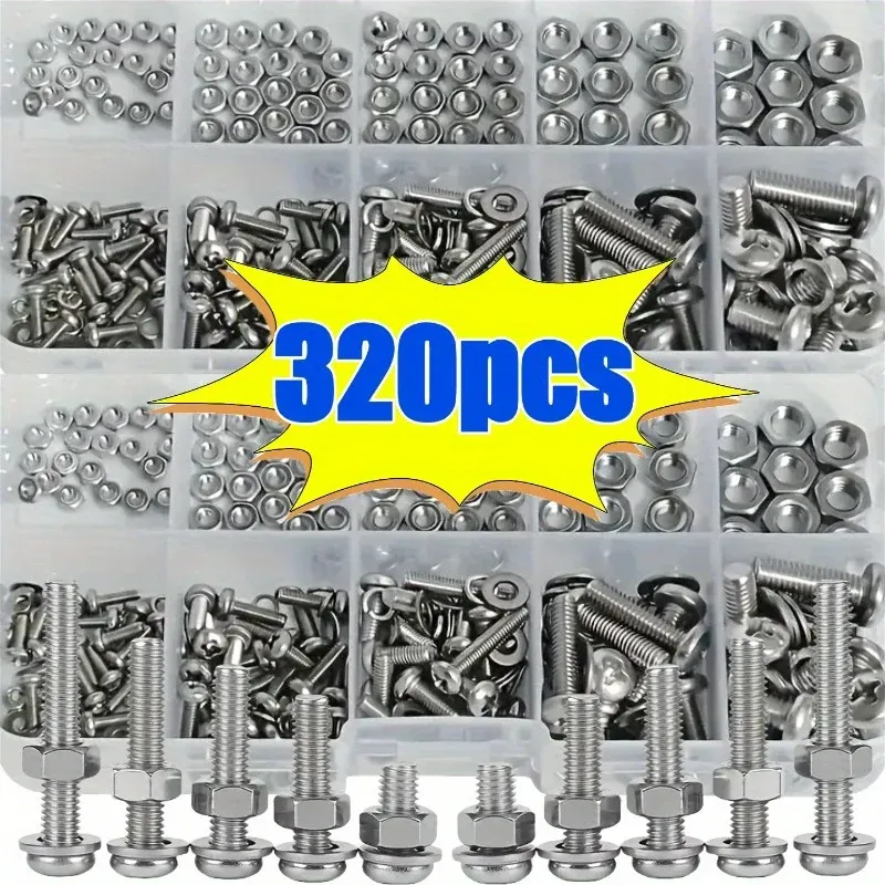Sechskantmuttern- und Schraubenset - 320 Stück/120 Stück, langlebige metrische Größen M2 - M5, universelles Hardware-Kit für DIY-Projekte und Reparaturen.