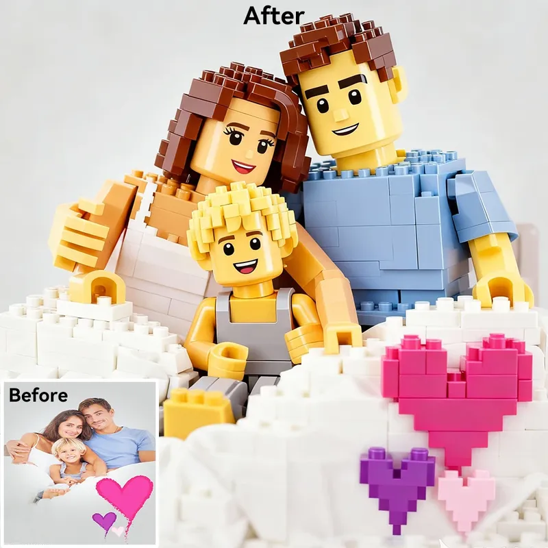 Benutzerdefiniertes Cartoon-Baustein-Stil-Porträt aus dem Foto, personalisiertes Cartoon-Geschenk für Paare, Familie, Kinder, einzigartiges Wandkunst-Poster
