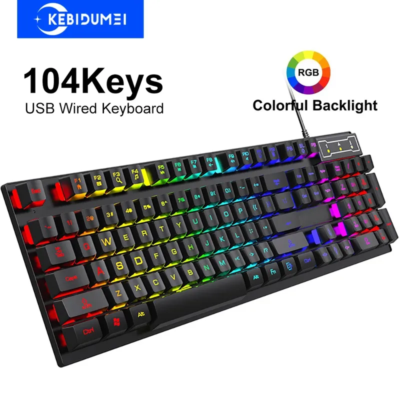 USB-Tastatur mit Kabel, 104 Tasten, RGB, bunte Gaming-Tastatur, mechanische Haptik, Standard-Tastatur für Windows-Laptop-Computer