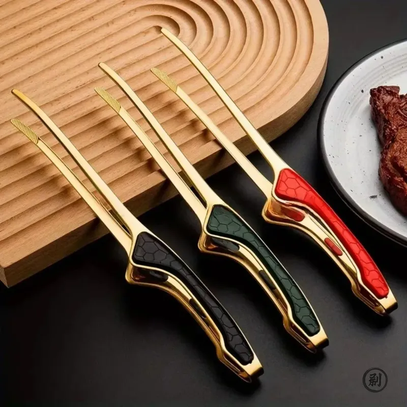 Antihaftbeschichtete Grillzange aus Edelstahl, Verbrühungsschutz, rutschfeste Steakzange, rutschfester Griff, Küchenzange zum Kochen