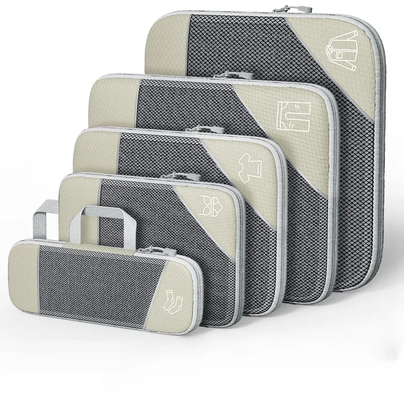 5PCS Reise Komprimiert Verpackung Würfel Lagerung Organizer Set Mit Schuh Tasche Mesh Visuelle Gepäck Tragbare Leichte Koffer Tasche