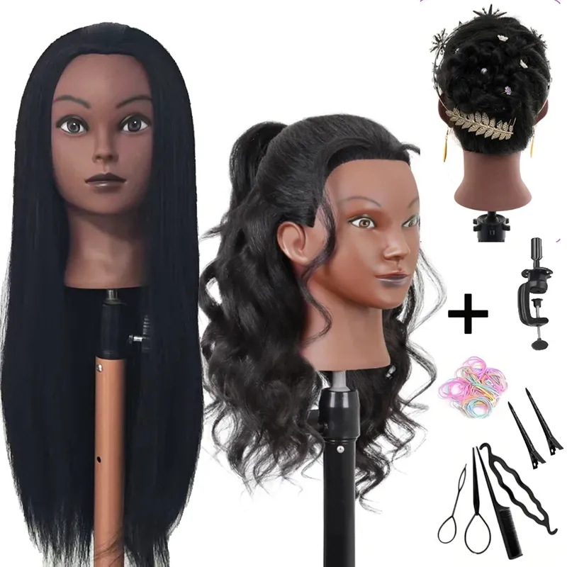 Kosmetologie-Mannequin-Puppenkopf für Friseure-Übungen mit kostenlosem Klemmhalter und Werkzeugen zum Üben von Flechten und Haarstyling
