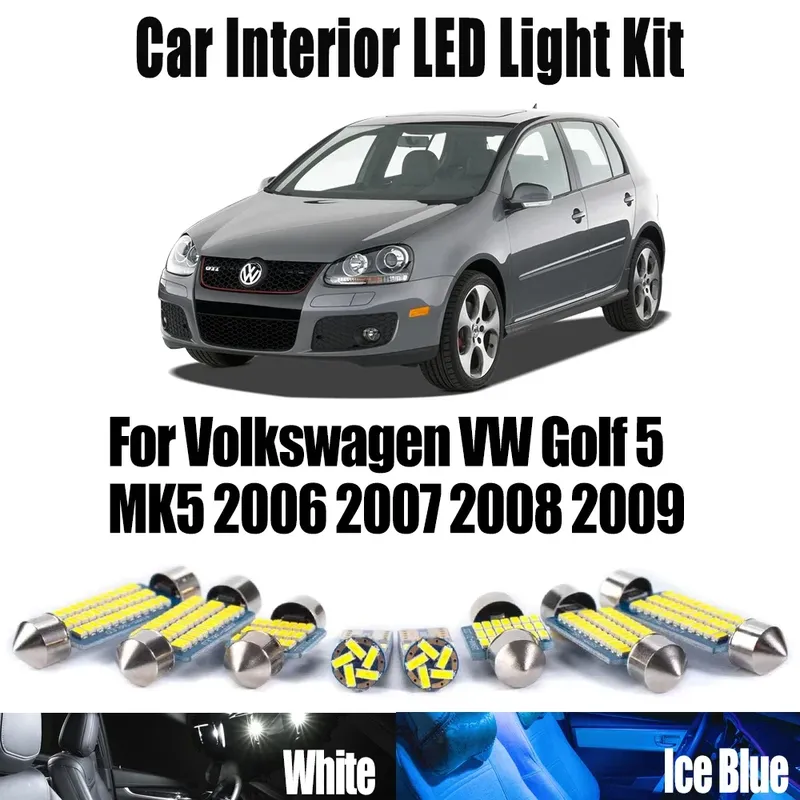 14Pcs Kein Fehler Für Volkswagen VW Golf 5 MK5 2006 2007 2008 2009 LED Innen Lesen Karte Dome licht Auto Eitelkeit Spiegel Lampen Kit
