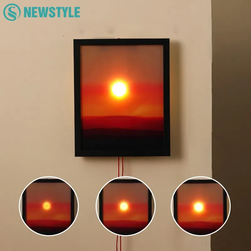 Bewegliche Landschafts-Wandlampe mit Sonnenauf- und -untergang, Heimdekoration, Wandbeleuchtung für Schlafzimmer und Wohnzimmer