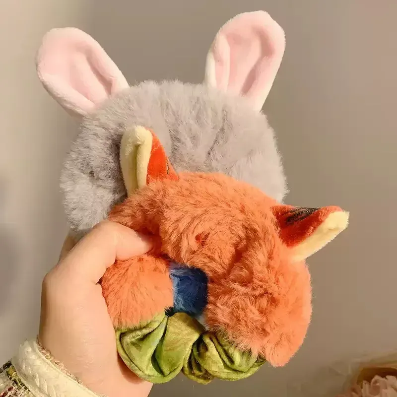 Cartoon Hasen- und Fuchsohren Plüsch-Scrunchie Haarband für Frauen, Niedlicher Tier-Polizei-Kopfschmuck, Haargummi für Mädchen, Haaraccessoires
