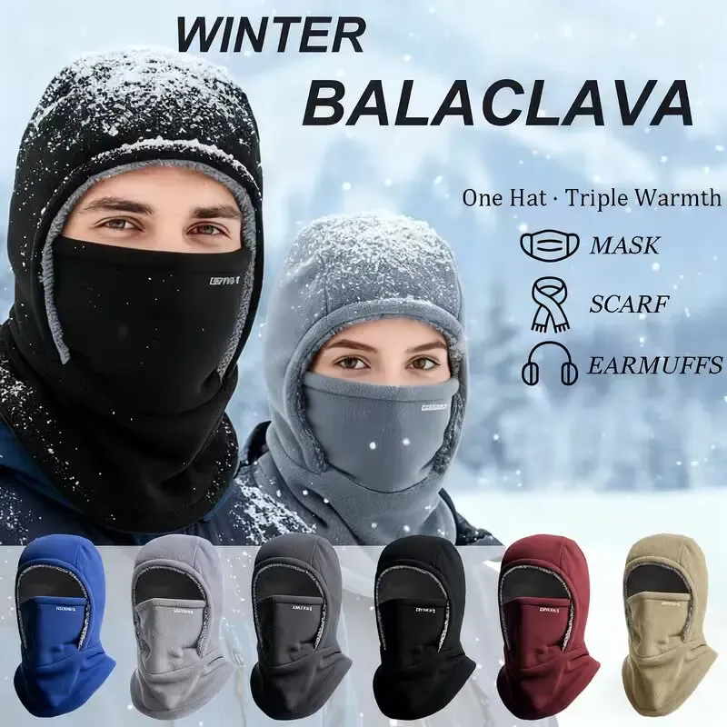 Fleece-Sturmhaube Fahrradmütze Kältebeständig Winddicht Warme Kapuze und Mütze Verdickte Thermische Ski-Winddichte Kappe für Damen und Herren