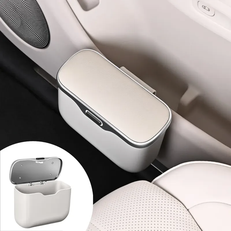 Multifunktionaler Auto-Mülleimer mit Deckelknopf, hängender Aufbewahrungsbehälter für den Nass- und Trockengebrauch, Auto-Innenzubehör, Organizer-Box