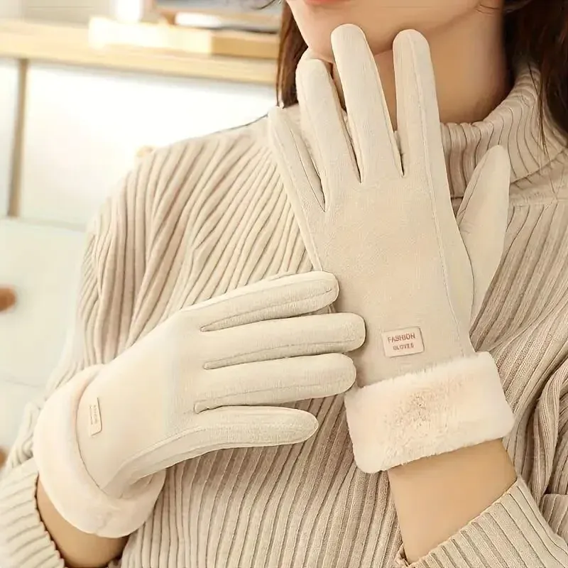 Damen Winter Warme Touchscreen-Handschuhe Plüschgefüttert Dick Outdoor Freizeit Schutz