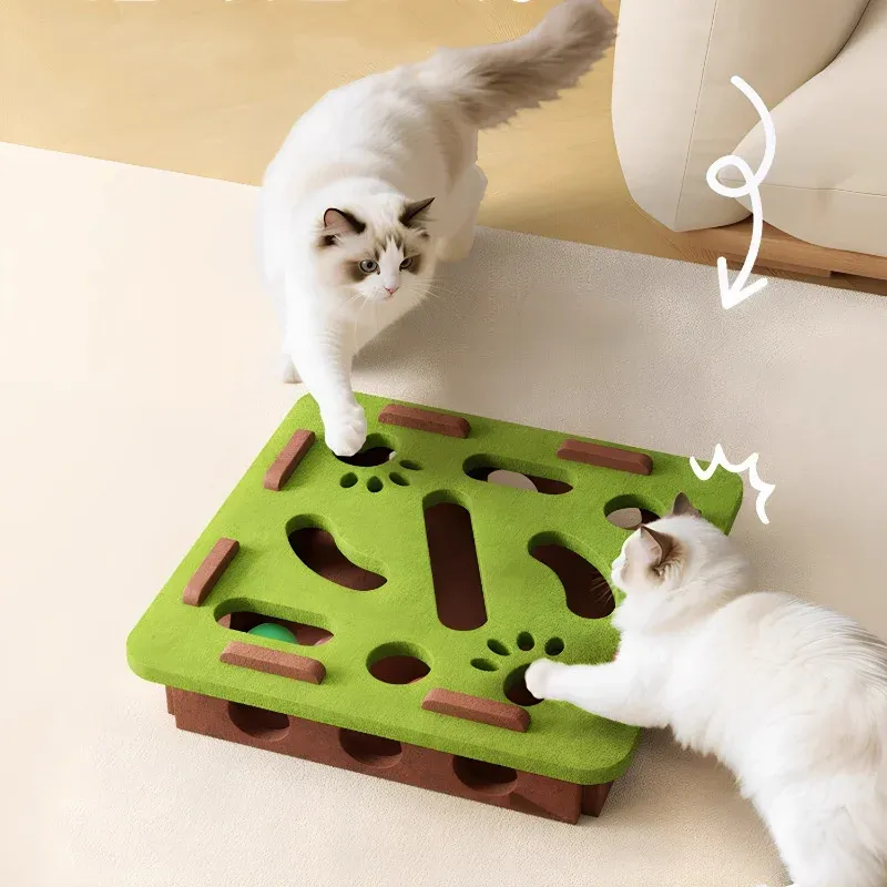 Interaktives Katzen-Puzzle-Labyrinth-Spielzeug mit Glockenball, Filzbox, Katzenspielzeug, lustiges Haustierzubehör für Kätzchen und Katzen