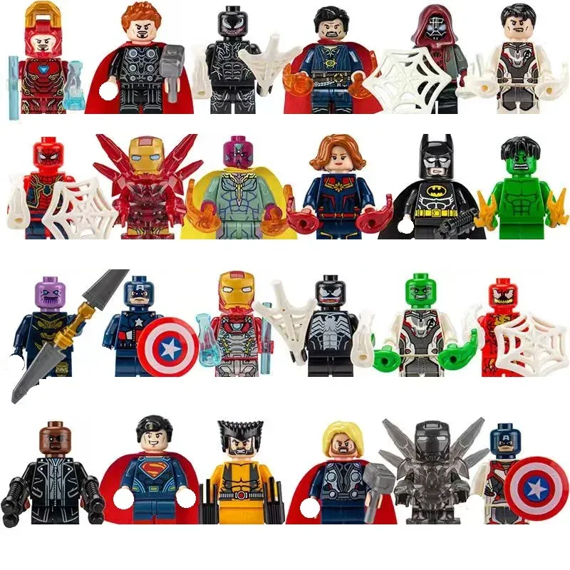 24-teiliges Set mit Marvel-Superhelden Spider-Man, Iron Man, Thanos, Mini-Bausteinen, Anime-Figuren, Kinderspielzeuggeschenken