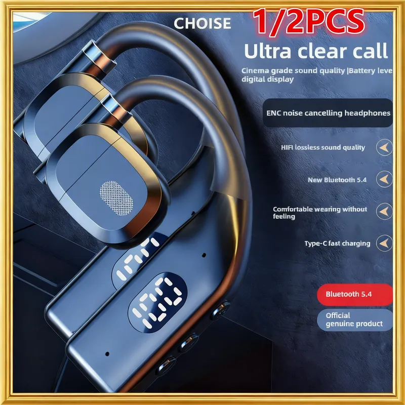 1-2 Ohrhörer Kabellose Bluetooth 5.4 Kopfhörer Gaming Sport-Headset HiFi Stereo Geräuschunterdrückung Übertragungsohrhörer mit Mikrofon