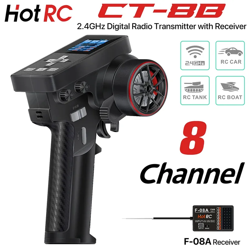 NEUE HotRC CT-8B 8CH Radio Sender 300M 2,4 GHz Digital Sender mit F08A Empfänger Fernbedienung Für RC Auto boot Roboter