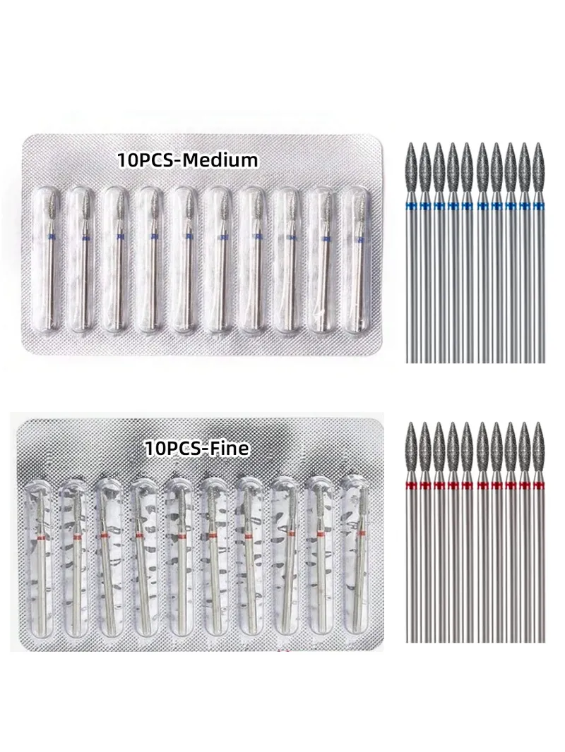 10 Stück Diamant-Nagelbohrer, Unternagel-Reiniger, Nagelhautentferner, Nagelvorbereitung, Nagelzubehör für Nail Techs (fein oder mittel)
