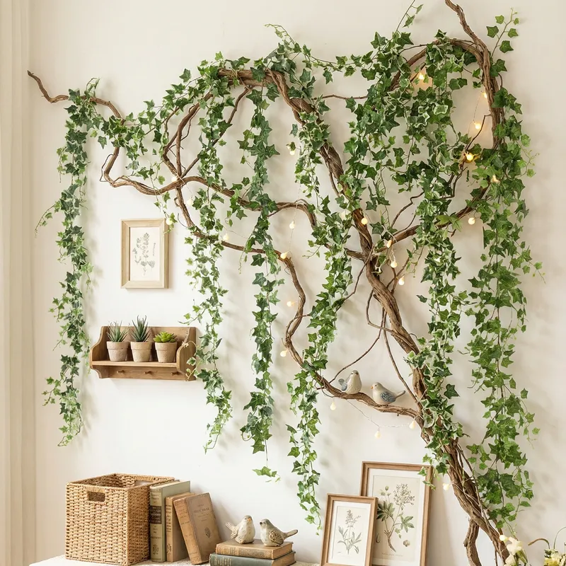 Künstliche Boston Ivy Vine 1,8 m Einzelstrang Herbst Herbstfarbe mit Traubenblättern Hängepflanze für Rohrwickel Wand Deckendekoration
