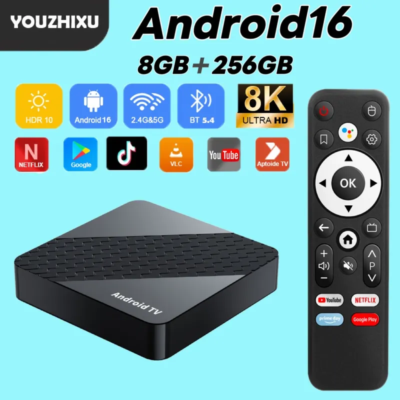 Smart X10 TV-Box 8 GB + 256 GB Android 16 Rockchip RK3518 Google Assistant 8K Video Bluetooth5.4 Media Player Sehr schnelle Set-Top-Box