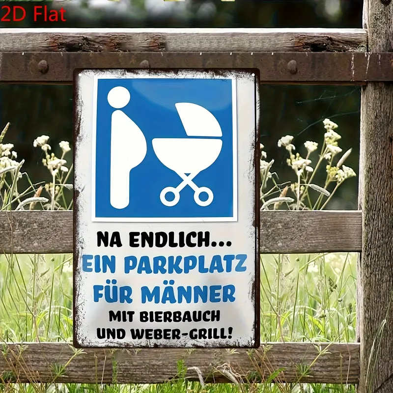 2D flaches Parkschild für Herren – lustige deutsche Grilldekoration mit „No Parking – BBQ Area“-Schild, Vatertagsgeschenk für Papa, Garage