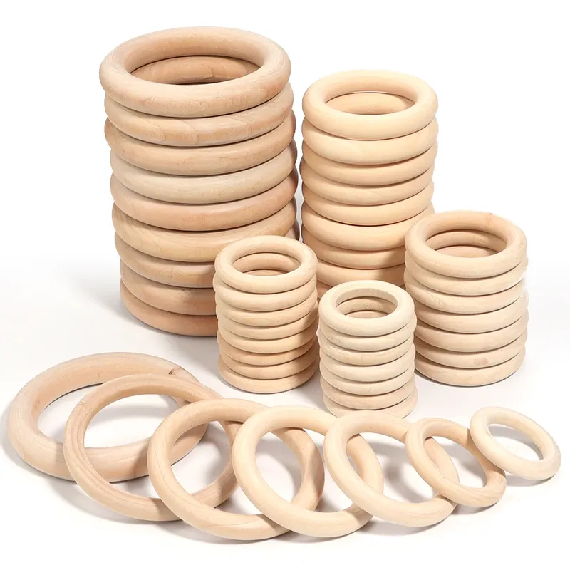 Unvollendete massive Holzringe, 15–100 mm, natürliche Holzringe für Makramee, DIY-Handwerk, Holzreifen, Ornamente, Verbinder, Schmuckherstellung