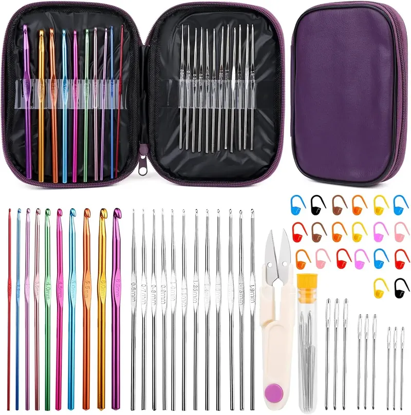 IMAZY Häkelnadel-Set, Stricknadel-Set mit Aufbewahrungskoffer, Stichmarker, DIY, Handstricken, Basteln, Kunstwerkzeuge für Anfänger