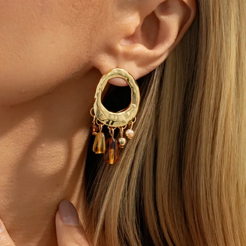 SHIXIN Vintage Acryl Perlen Quaste Stud Ohrringe für Frauen Kreative Gold Farbe Hohl Geometrie Ohrringe Modeschmuck Geschenk