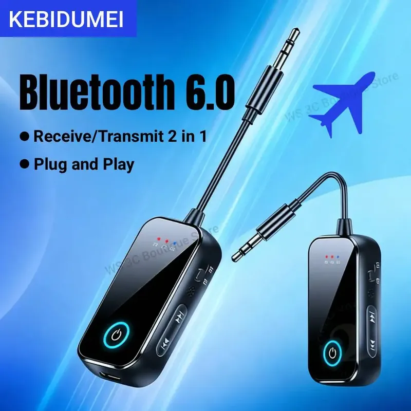 Bluetooth 6,0 AUX Audio Sender Empfänger 2 IN 1 Wireless Adapter 3,5 MM Mit Mikrofon HiFi Stereo Musik Für Auto TV PC Flugzeug