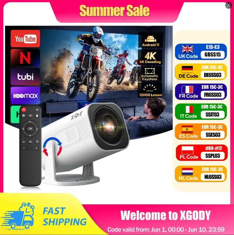 XGODY Gimbal 3 Projektor 4K Wifi6 Android Mini Beamer 300 ANSI Dual WIFI BT5.4 1280*720P Heimkino Outdoor Tragbare